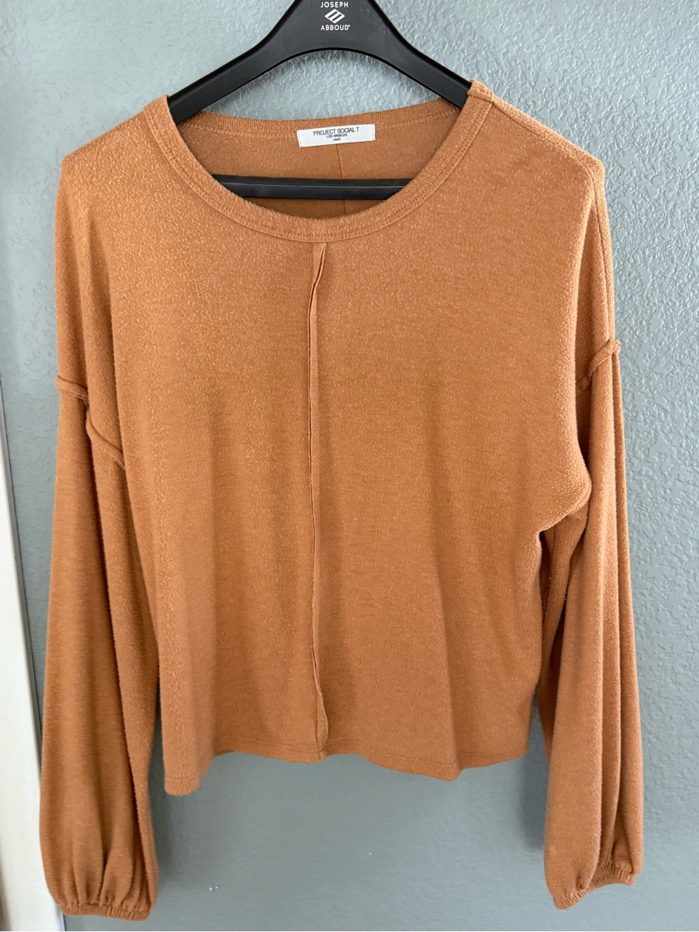 Project Social T Camel Slub Knit Long Sleeve Top Size S